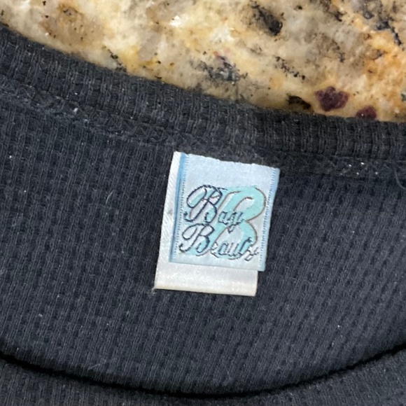 Bay Beauty Black Long Sleeve Top, Embellished Cross sz M (marked 2XL in error) - Picture 3 of 9